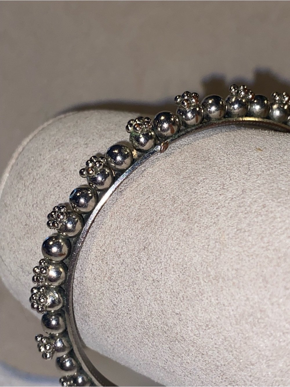 Silver Beaded Floral Bangle Bracelet